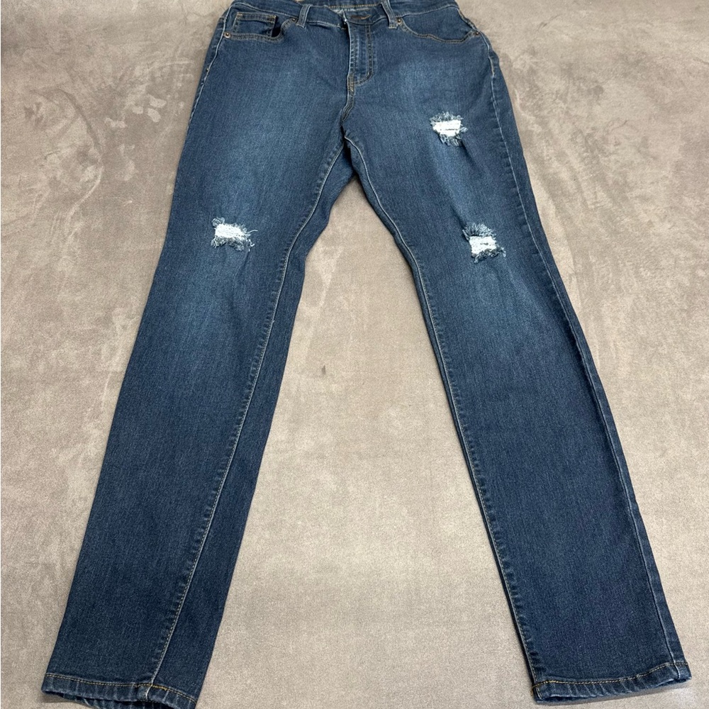 American Bazi Women's Skinny Jeans high rise size 11 distressed Dark Blue denim - Picture 1 of 16